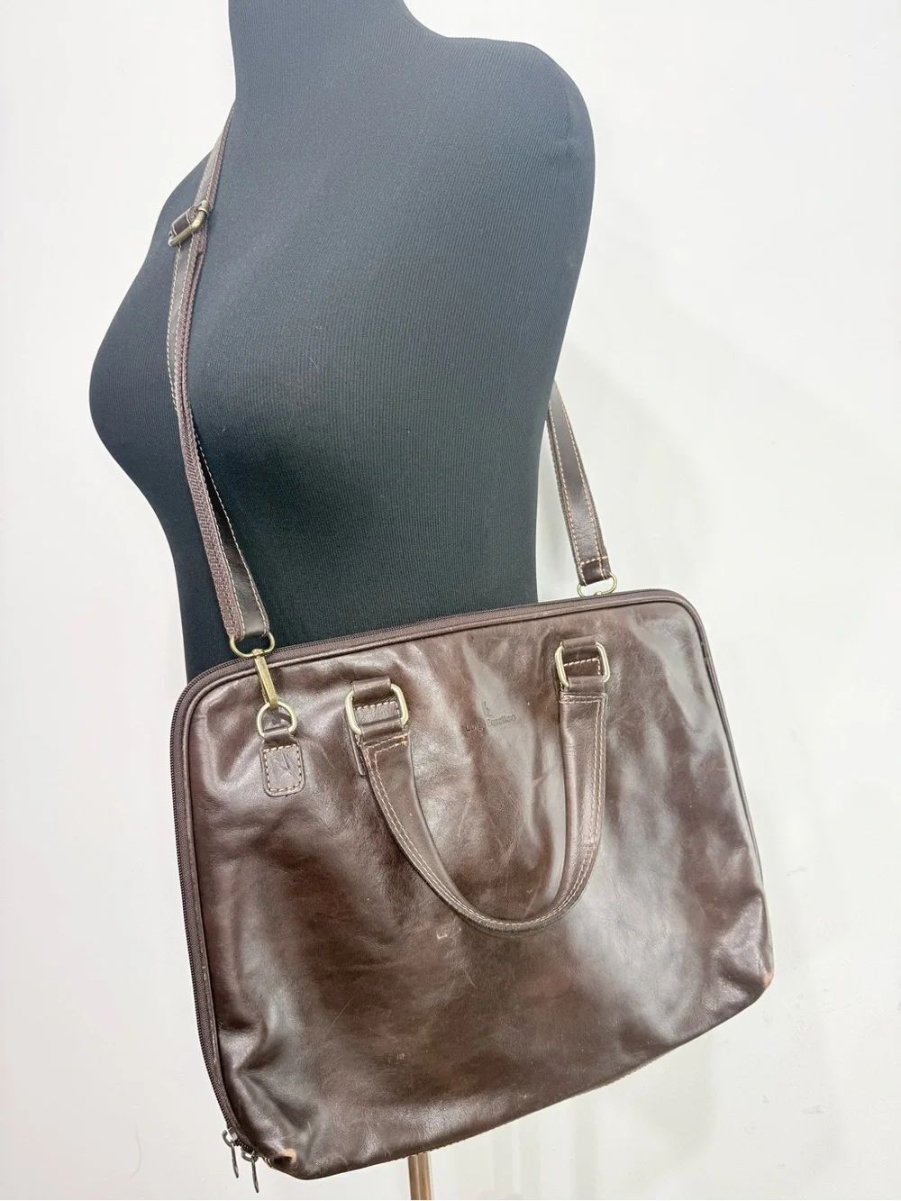 Luigi Benetton Italian Crafted Leather Dark Brown Double Handle Commuter Bag